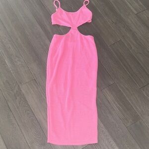 Elegant Pink Cut-Out midi fitted summer Dress